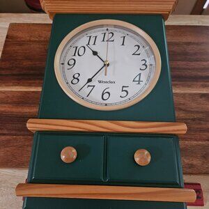 kitchen wood wall clock green Westclock fake drawers works great